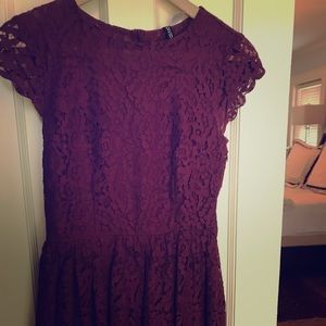 SOLD Burgundy Wine Color Lace Cap Sleeve Dress